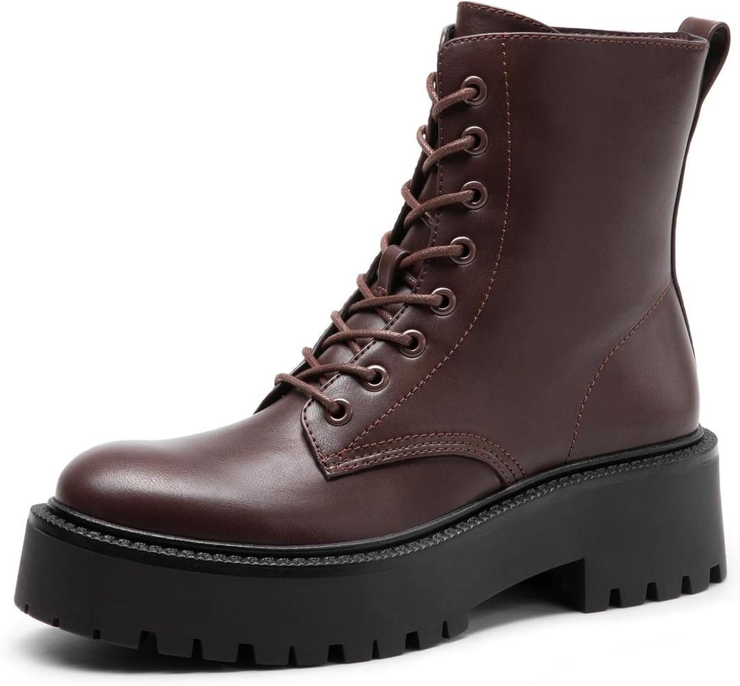 DREAM PAIRS Women's Lace up Combat Ankle Boots Fashion Lug Sole Platform Booties Shoes 7