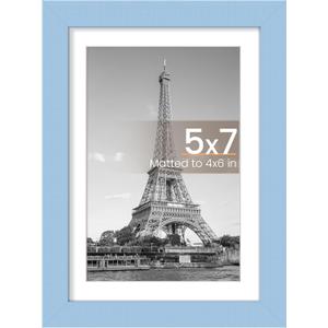 Upsimples 5x7 Picture Frame, Display Pictures 4x6 with Mat or 5 x 7 Without, Wall Hanging Photo Frames, Blue, 1 Pack