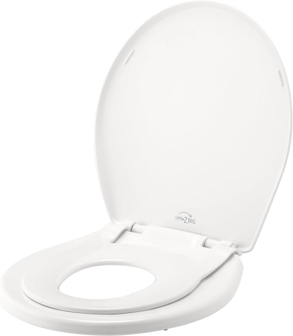 Little2Big Toilet Seat with Built-In Toddler Potty Training Seat, Slow Close, Easy to Install, Made in USA, ROUND, White
