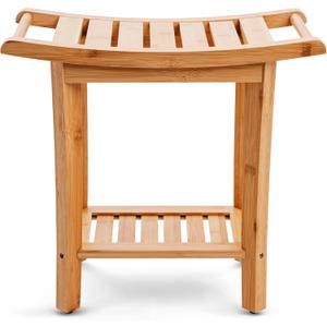 Teak shower bench with Storage Shelf, Shower Stool for Inside Shower, Waterproof Shower Bench Seat, Shower Chair for Inside Shower, Wood Bench, Bathroom Bench (Natural Wood) (Bamboo Wood), 19 Inches X 9.85 Inches X 18 Inches