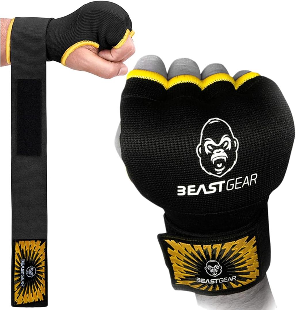 Beast Gear Hand Wraps Boxing Inner Gloves with Gel Padded, Quick 100cm Wrist Straps for Men & Women - MMA, Muay Thai, Kickboxing & Martial Arts Training