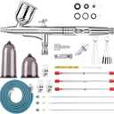 Gyfent Airbrush Kit, Airbrush Gun with 4 Quick-Release Nozzle Sets(0.2/0.3/0.5/0.8mm) Dual-Action Gravity Feed Air Brush with 1/4oz Fluid Cup & 20/40ml Resin Cup for Nail Art Painting Makeup Cake
