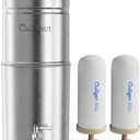 Culligan MaxClear 2.25 Gallon Gravity Water Filter System, Brushed Stainless-Steel Countertop Water Filter NSF/ANSI Certified to Reduce Microplastics, Lead & Total PFAS, with 2 Ceramic Filters
