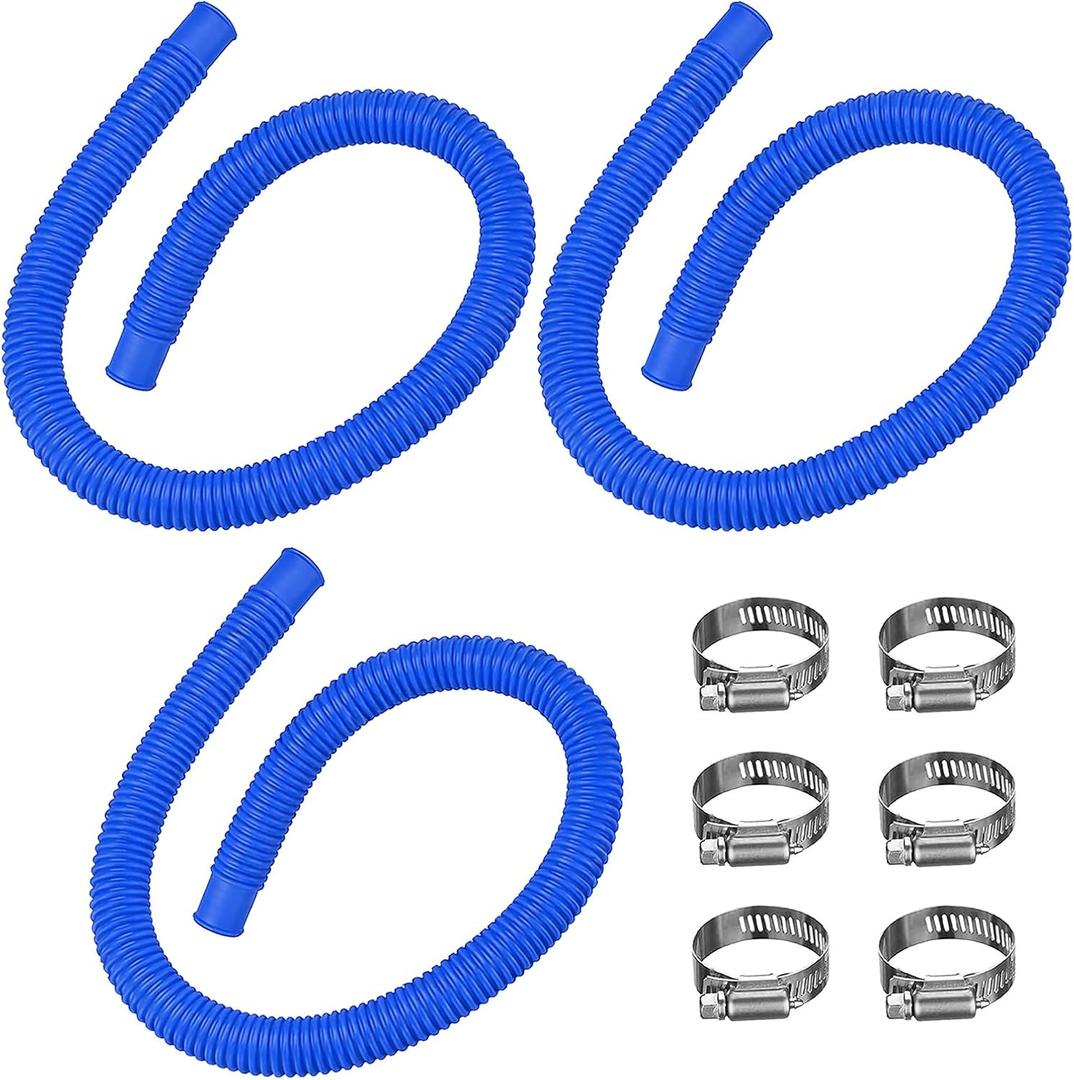 1.5 x 41 Pool Pump Replacement Hose, 2-Pack Above-Ground Pool Hoses with 4 Stainless Steel Clamps, Compatible with Intex, Coleman, Summer Waves Pool Pumps & Filters (3 PACK Blue)