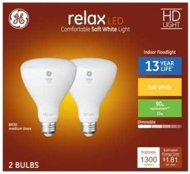 GE Relax HD LED 90 Watt Replacement, Soft White, BR30 Indoor Floodlight Bulbs (2 Pack)