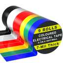 9 Rolls Coloured Electrical Tape - Professional White Black Red Green Blue Yellow Electrical Tape (0.7 Inch by 30 Feet), Electric Tape is Suitable for Domestic, Commercial, and Industrial Use