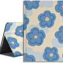 Compatible with iPad Case Mini 7th Gen 2024, Mini 6th Gen 8.3" 2021 with Flower Art Design for Women Girls, Folio Cute Cover, Multi-Angle Leather with Pencil Holder, Smart Teal Blue Bloom
