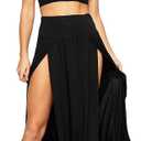 OgLuxe Womens Double Split Maxi Long Skirt Ladies Plain Basic Two Side Slit 4-22 (8-10, Black)
