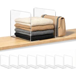 OKPOW Shelf Dividers for Closet Organization  Keep Sweaters & Purses Upright, Clear Acrylic Separators for Most Wood Shelves & Pantry, Damage-Free, Sturdy & Tall (10" x 12", 8 Pack)