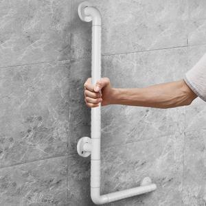 L Shaped Grab Bar for Elderly - 16inch x 28inch, Angled Grab Bars for Bathroom with Luminous Rings, Non-Slip Shower Grab Bars for Seniors, Handicap Bathroom Bars, White Safety Bars for Wall, 660lbs