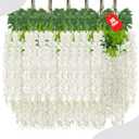 36 Pack White Wisteria Hanging Flowers, 3.44 Ft Fake Hanging Flowers, Artificial Wisteria Garland Vines for Wedding Room Backdrop Outdoor Patio Garden Decoration