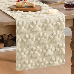 Artoid Mode Beige Soft Plush Faux Fur Jacquard Paws Pet Table Runner, Kitchen Dining Table Decoration for Home Party Decor 13x108 Inch
