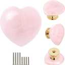 Malimali Rose Quartz Heart Cabinet Knobs, Pink Crystal Dresser Drawer Pulls for Girls, Cute Gold Knobs for Bifold Closet Door Cupboard Kitchen Bathroom