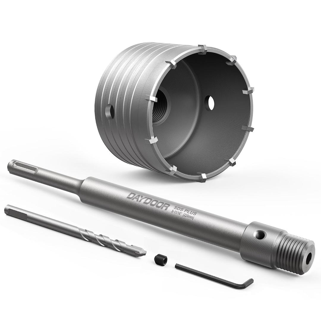 DAYDOOR 3-1/2'' (90mm) Concrete Hole Saw with SDS Plus Shank Adapter, Tungsten Carbide Tipped Masonry Hole Saw, Heavy Duty Concrete Core Drill Bit for Brick, Cement Wall, and Stone