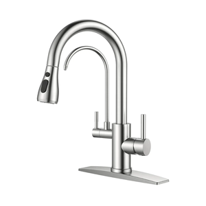 FORIOUS Kitchen Faucets with Water Filter, 2 in 1 Stainless Steel Pull Down Sink Faucet and Purfied Water Faucet High Arc Single Handle with Detachable Deck for 1 or 3 Hole, Brushed Nickel