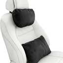 2PCS Car Pillow for Car Neck Pillow for Driving Seat Neck Support Soft Cushion Back Support Head-Rests for Vehicle Sleeping with Elastic Adjustment Strap (Black, Head and Lumbar)