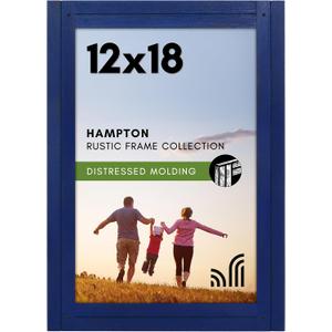 Americanflat 12x18 Poster Frame with Polished Plexiglass - Hampton Collection - Distressed Wood Picture Frames for Wall Display - Navy Blue