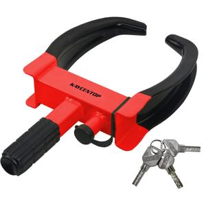 KAYCENTOP Wheel Clamp Lock Tire Lock Anti Theft Lock Fit Most Vehicles Max 11" Tire Width and 7" Reach for Trailers SUV Boats ATVs Motorcycles Golf Cart Great Deterrent Bright Red/Black, 3 Keys
