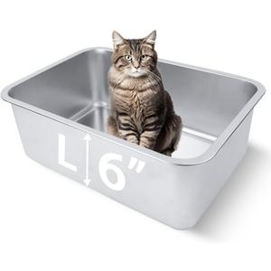 Stainless Steel Cat Litter Box for Adult Cats or Kitty/Kitten 18"x14"x6" Rust-Proof, High Side, Non Stick, No Smell, Easy to Clean Metal Cat Litter Box