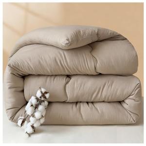 ZTGL Double Sided Washed Cotton Blanket, Fluffy Cotton Quilt, Breathable Duvet, Warmth Thick Blanket, Soft Winter Comforter Core,Khaki,150x200cm(3.5kg)