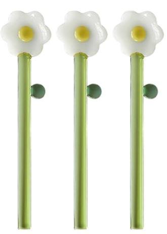 3 Pcs Borosilicate Color Transparent Glass Spoons,Cute Flower Long Handle Spoons for Ice Cream Dessert Coffee Stirring (White Sunflower Spoon)