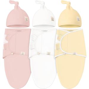 KeaBabies 3-Pack Swaddles for Newborns, Girls, Boys with Hats - Organic Soft Baby Sleep Sacks, Breathable Baby Swaddle 3-6 Months Beanies Set, Premie Infant Sleep Sack 0-3 Months (Daffodil) (One Size)