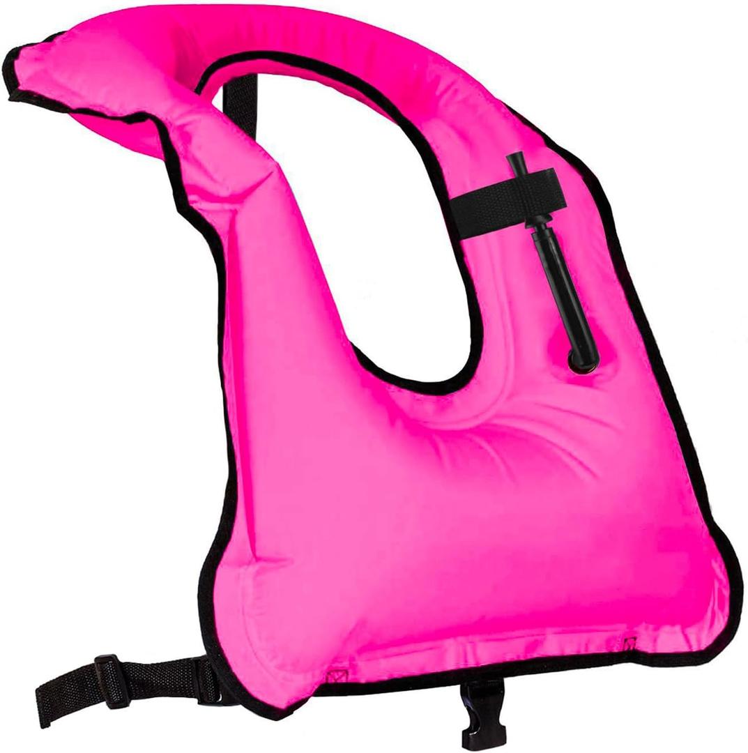 Inflatable Snorkel Vest Adults Swim Vest Portable Snorkeling Jackets for Diving Swimming Kayaking Surfing Safety Load Up to 220 Ibs, Pink