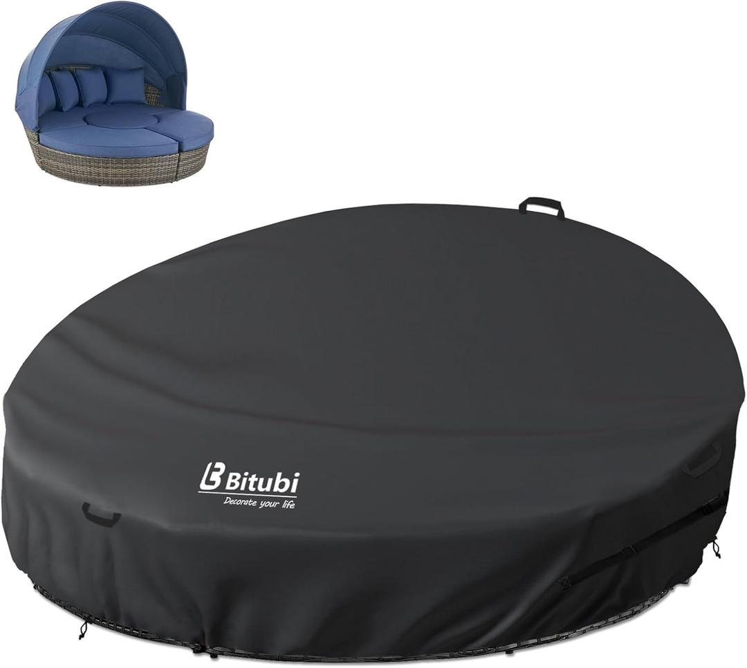 Bitubi 75 Inch Heavy Duty Waterproof Outdoor Daybed Cover - 600D Tough Canvas Anti-UV Patio Canopy Daybed Sofa Cover 75" Dia x 35"/16”H, Black