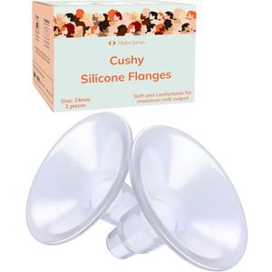 Larger Cushy Silicone Flanges, Breast Shields - Replacement Pump Parts - for Spectra, Lansinoh, Medela Pumps - Great for Elastic Nipples - Double (2 Pack) - 24mm