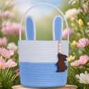 Easter Basket, Empty Easter Baskets for Kids Boys Girls with Bunny Tag Egg Basket Eater Gifts Basket Toddler Teens Babys First Easter Basket with Handle Blue White