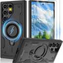 Gritup for Samsung Galaxy [S23 Ultra / S22 Ultra] Case 丨Compatible with Mag-Safe, Military-Grade Drop Protection, Rotating Metal Kickstand + 2X HD Screen Protectors,Black