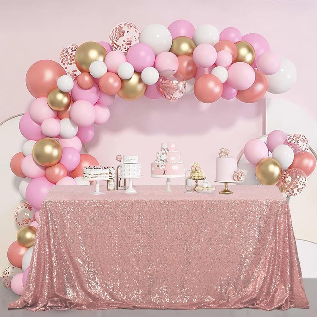 Pufogu 60"x120" Rose Gold Sequin Tablecloth Rectangular Glitter Rose Gold Table Cloths for Birthday Wedding Bridal Baby Shower Party Decorations