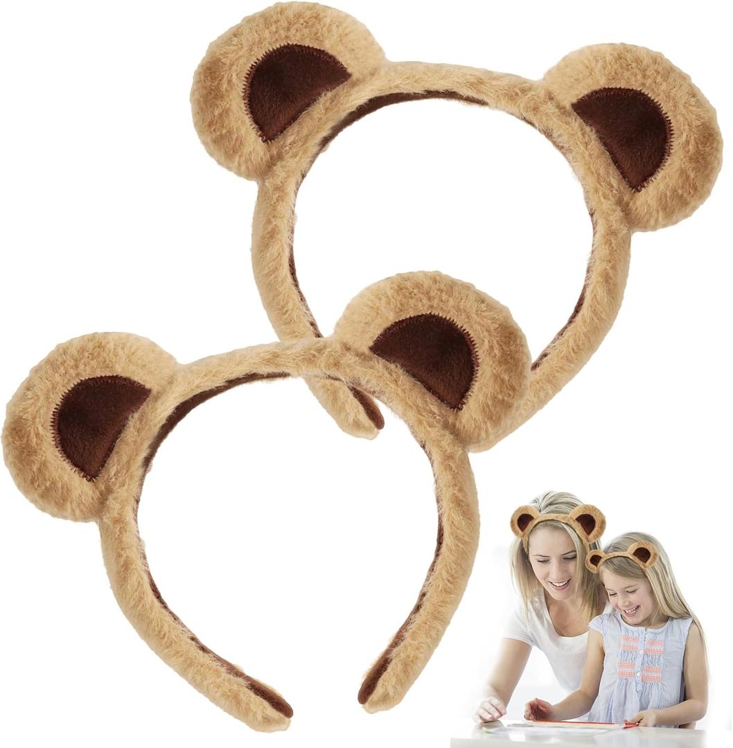 2 Pcs Bear Ears Headband Animal Headband Bear Ear Hair Bands for Halloween Party Birthdays Cute Headband