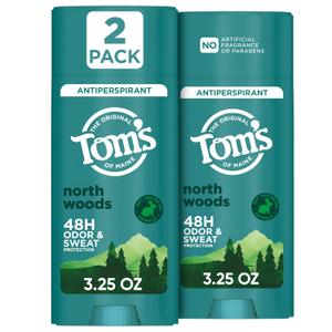 Toms of Maine North Woods Antiperspirant for Men and Women, No Artificial Fragrances, Dyes, or Preservatives, Baking Soda Free, 48-Hour Odor and Sweat Protection, 3.25 oz (2 Pack)