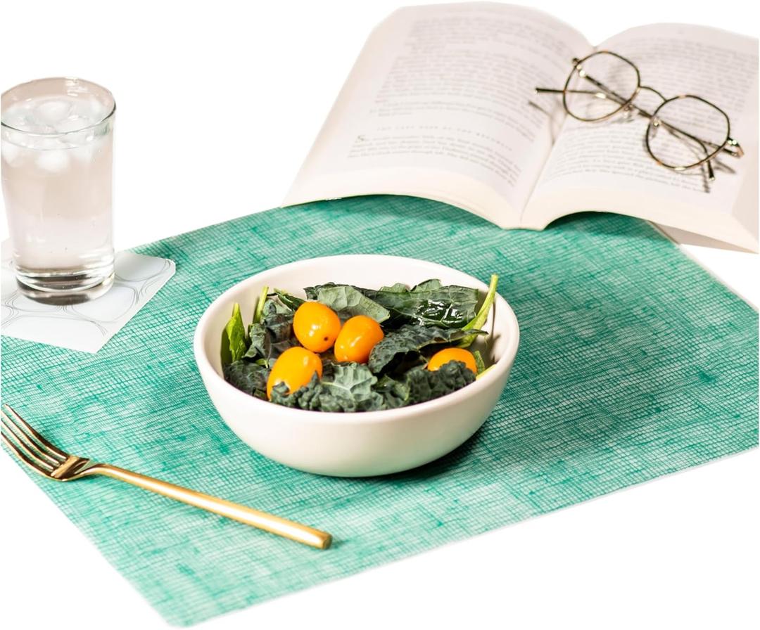 modern-twist 14 x 16 Silicone Placemat, BPA, PVC-Free Table Mat, Dishwasher Safe, Linen Print in Pine, Pack of 1