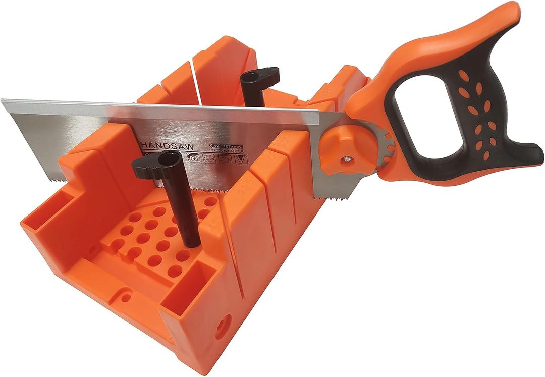 12" Miter Box with Saw Included, Reinforced Steel Back Saw for Accurate Cutting, Preset 90 45 22.5 and 0 Degree Cuts, 4-1/2in x 3in (width x Height) Cutting Capacity