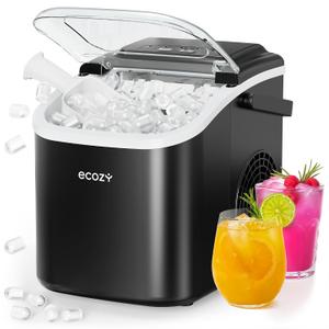 ecozy Portable Ice Makers Countertop, 8 Cubes in 6 Mins, 26lbs/Day, Bullet Ice Maker Machine with 2 Ice Sizes, Self-Cleaning Ice Maker with Carry Handle for Home/Kitchen/Party/Travel - 2026 Version