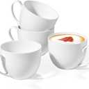 Chulan 22 oz Extra Large Bone China Cereal Mug Set of 4, Oversize White Ceramic Latte Mugs, Jumbo Soup Mugs Coffee Cups with Handles for Chocolate Cocoa Beverage Milk Salads Yogurt, Microwave Safe