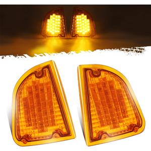 Partsam 29 Amber LED Front P/T/C Light Assembly Replacement for Kenworth T600 T660 K300 T300 T330 Front LED Turn Signal Lights and Parking Lights Lamps, LH & RH, 1157 Plug