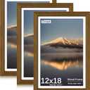 12x18 Poster Frame, Display Pictures 11X17 with Mat or 12x18 Without, Wall Hanging Frames, Rustic Brown, 3 Pack