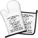 Don't Mess with The Chef They Decide What Goes in Your Dinner Funny Oven Mitts and Pot Holders Set, Home Cooking Baking Tools, Housewarming Gifts for Male Host, Kitchen Gifts for Dad Uncle Men
