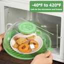 Microwave Splatter Cover Lid for Food 10.2 Inch with Water Steamer, Clear Microwave Splash Guard Cooker Lid with Plate, Dish Bowl Plate Serving Cover Cookware High Transparent Plastic Green