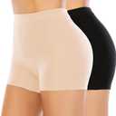 Seamless Shaping Boyshorts Panties for Women Slip Shorts Under Dress Shapewear Shorts Tummy Control Underwear (Medium, B# Black+beige)