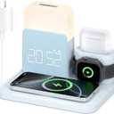 Alarm Clock Charging Station for Bedrooms, 7 in 1 Wireless Charging Station, Magnetic Charger with Night Light Bedside Clock for iPhone 17 16 15 14 13 12 Pro Max, Apple Watch, AirPods (Blue)