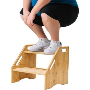 Wooden Step Stool, Two Step Stools Adjustable Height with Handle and Safety Non-Slip Pad, Bamboo Step Stool Bamboo Toddler Stool, Potty Training, Kitchen Wooden Stepping Stool (12.99inch, Natural)
