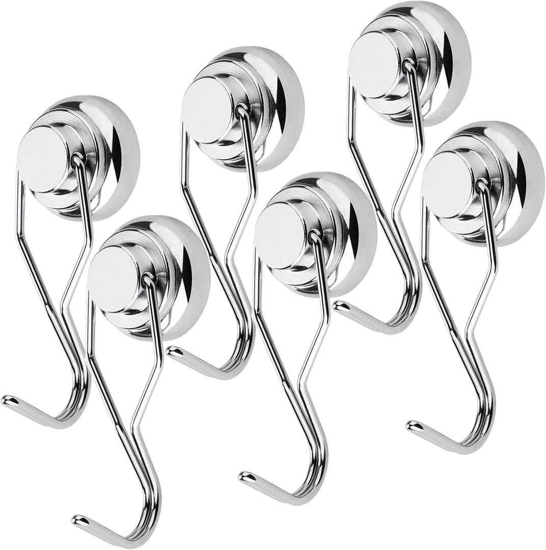6 Pack Magnetic Swivel Swing Hooks, 60lb Strong Heavy Duty Neodymium Magnet Hooks - Use for Cruise Motor Home Kitchen Office Garage Hanging