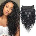 Water Wave Curly Clip In Human Hair Extensions 8 Pcs 20 Clips Brazilian Remy Hair 120g Wavy Curly Clip Ins Natural Black 20 Inches