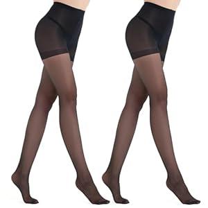 MEME&WEWE 2 Pairs Tights for Women, Sheer Stockings for Women Pantyhose, 20D High Waist No Rip Control Top Tight Pantyhose