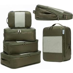 6-Pack Large Compression Packing Cubes for Travel - Lightweight Compression Packing Cube Set, Water-Resistant Luggage Organizer Bags & Suitcase Organizers, Travel Cubes for Carry-On, Checked Luggage (Olive)