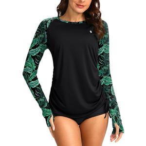 SANTINY Women's UPF50+ Rash Guard SPF Long Sleeve Swimsuits Top UV Sun Protection Swim Shirts for Woman, Leaf XL